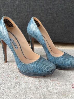 Prada Blue Snakeskin Platform Stiletto Pumps